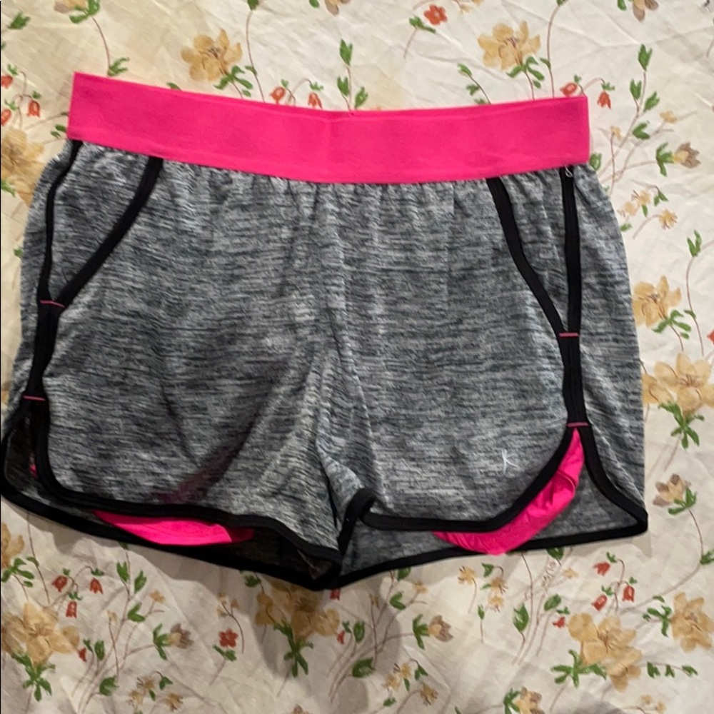 Grey and pink women’s athletic shorts